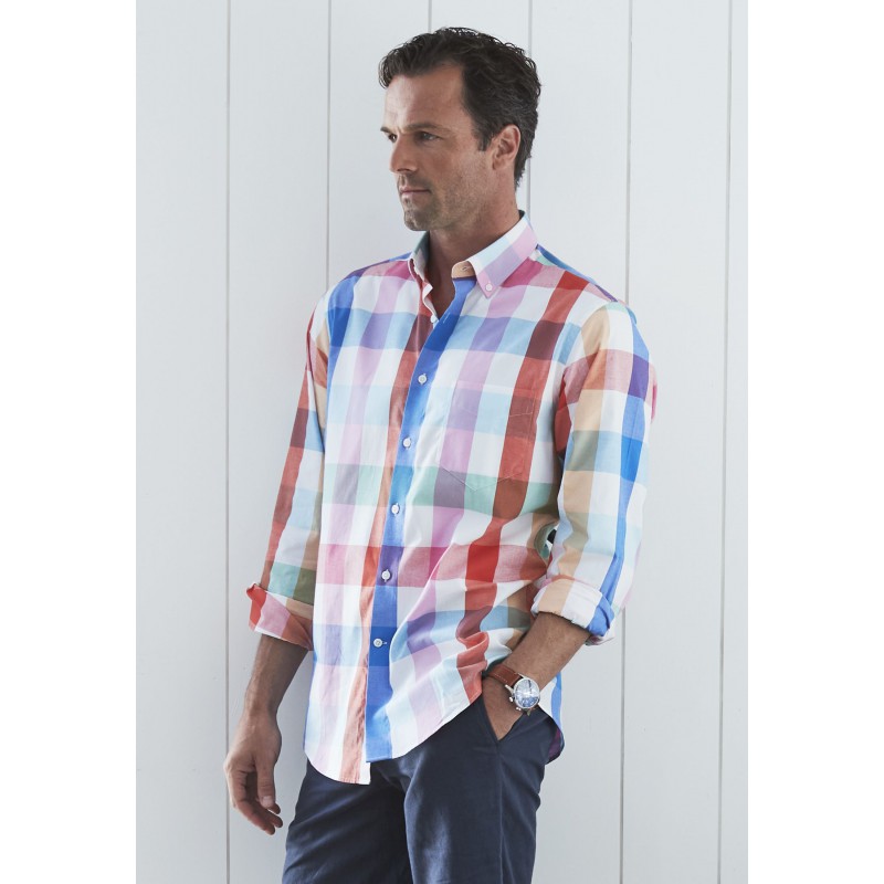 Shirts Brook Taverner Tailored Fit Blue Turquoise Aqua Rose White And Apricot Seasonal Colours Cotton Shirt £53.00