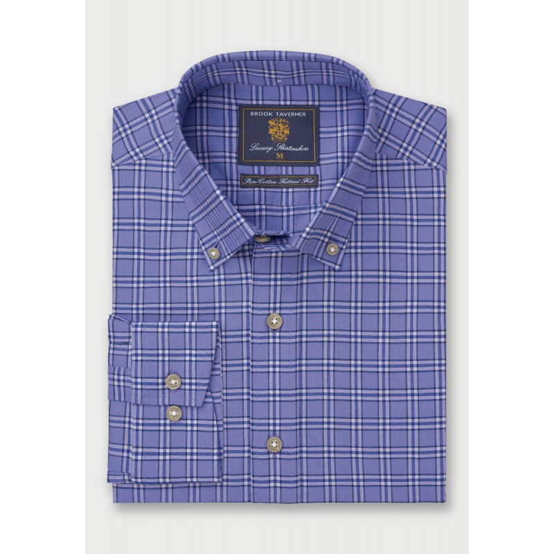 Oxford Shirts Brook Taverner Tailored Fit Sky Blue Check Cotton Oxford Shirt £116.00