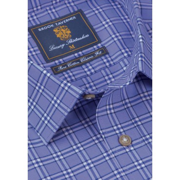 Oxford Shirts Brook Taverner Tailored Fit Sky Blue Check Cotton Oxford Shirt £116.00