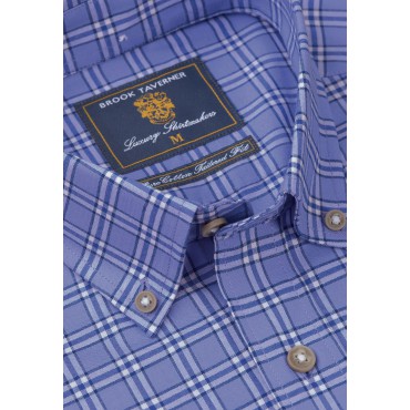 Oxford Shirts Brook Taverner Tailored Fit Sky Blue Check Cotton Oxford Shirt £116.00