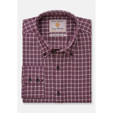 Business Casual Shirts Brook Taverner Regular Fit Wine Jaspe Check 35 Sleeve Cotton Shirt £54.00