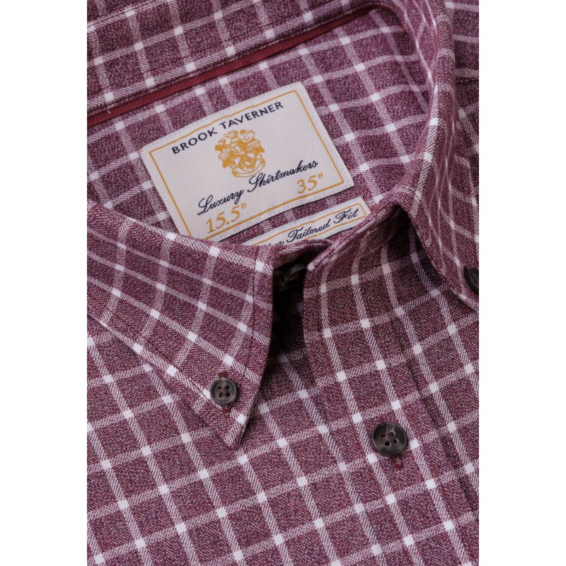 Business Casual Shirts Brook Taverner Regular Fit Wine Jaspe Check 35 Sleeve Cotton Shirt £54.00