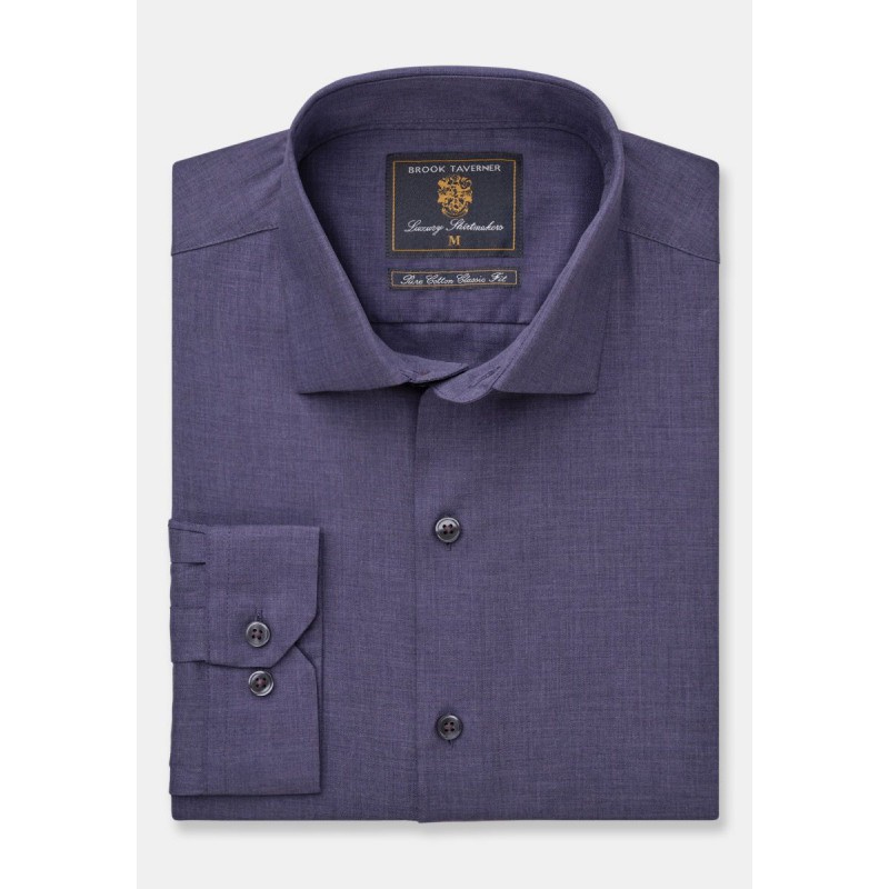 Shirts Brook Taverner Regular Fit Plain Blue Melange Shirt £116.00