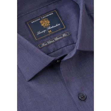 Shirts Brook Taverner Regular Fit Plain Blue Melange Shirt £116.00