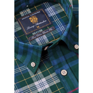 Poplin Shirts Brook Taverner Regular Fit Green Tartan Cotton Shirt £116.00