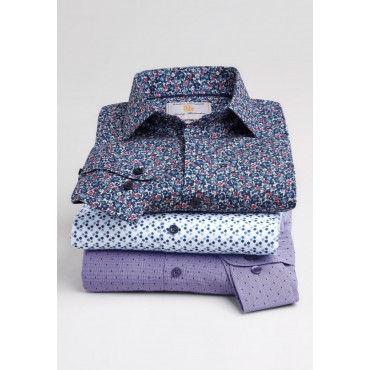 Business Casual Shirts Brook Taverner Tailored Fit White With Navy Print Business Cotton Shirt £71.00