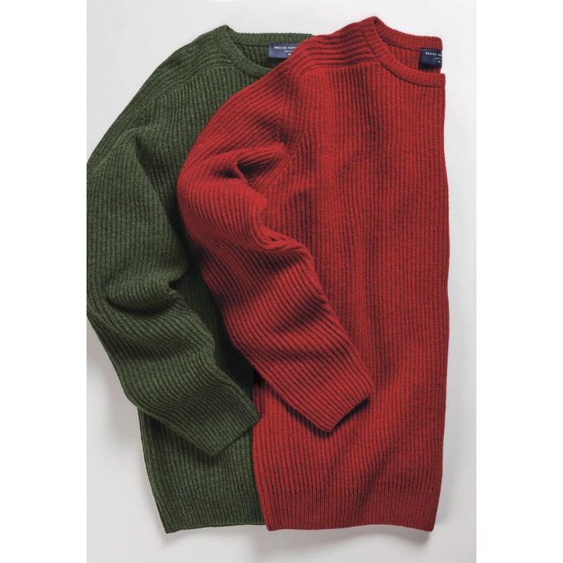 Jumpers Brook Taverner Pickering Forest Green Lambswool Guernsey Ribbed Crew Neck Jumper £71.00