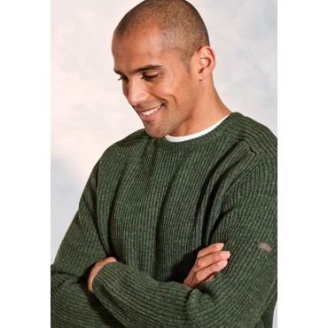 Jumpers Brook Taverner Pickering Forest Green Lambswool Guernsey Ribbed Crew Neck Jumper £71.00