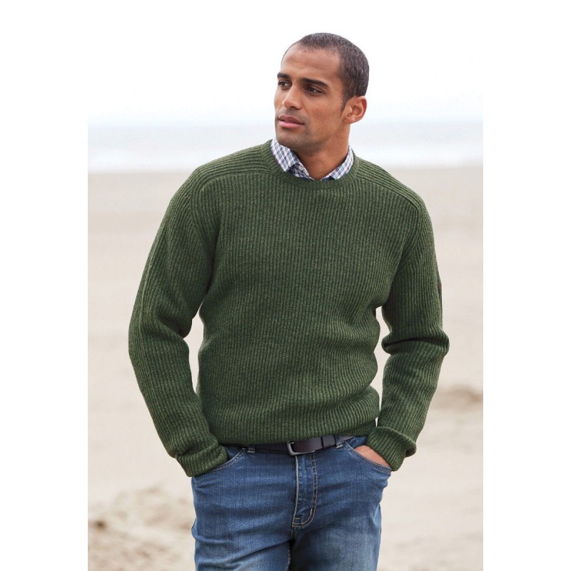 Jumpers Brook Taverner Pickering Forest Green Lambswool Guernsey Ribbed Crew Neck Jumper £71.00