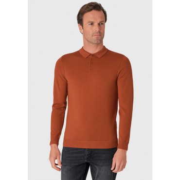 Knitwear Brook Taverner Plockton Burnt Orange Merino Wool Long Sleeve Polo Shirt £71.00