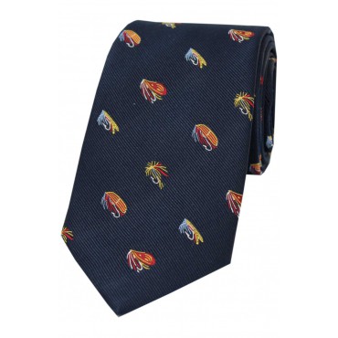 Silk Ties Soprano Ties Soprano Fishing Flies On Navy Blue Ground Country Silk Tie £23.00