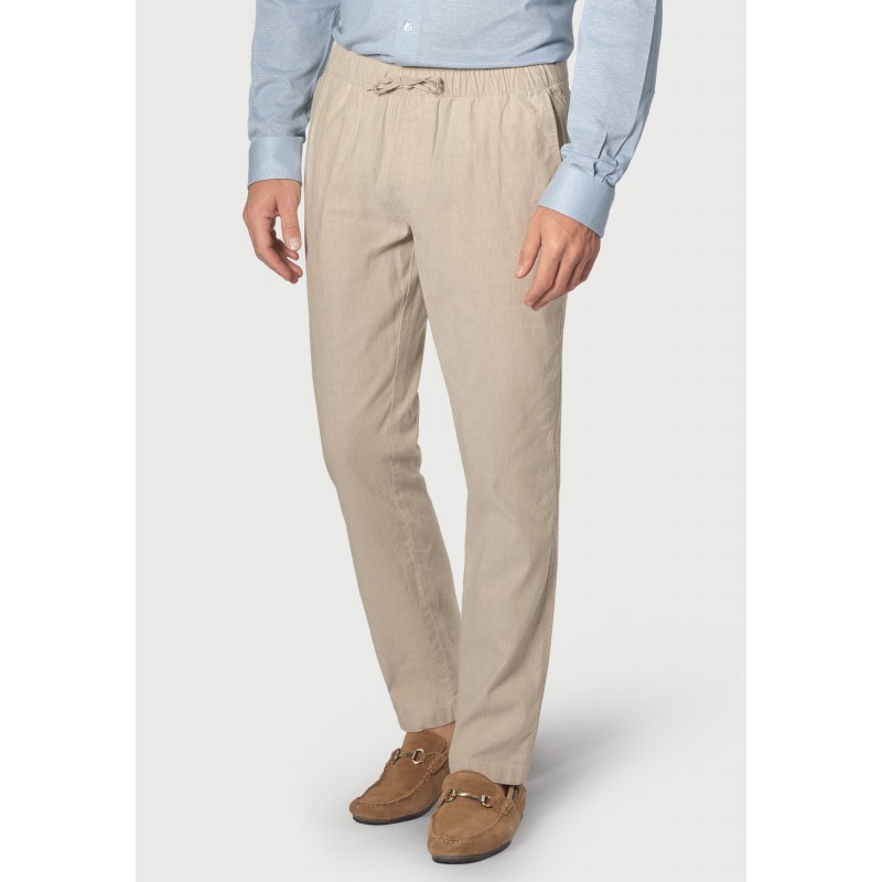 Fit Trousers Brook Taverner Regular Fit Cowdrey Stone Linen Cotton Stretch Drawcord Trouser £54.00