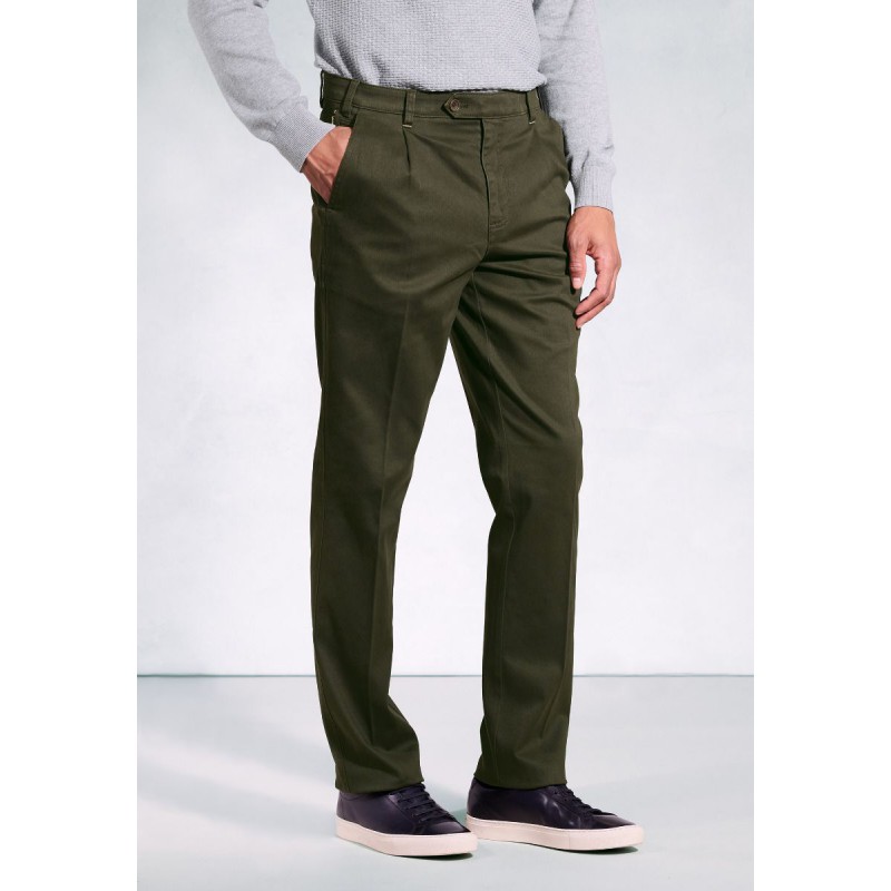 Fit Trousers Brook Taverner Regular Fit Brennan Khaki Single Pleat Textured Cotton Stretch Chinos £54.00