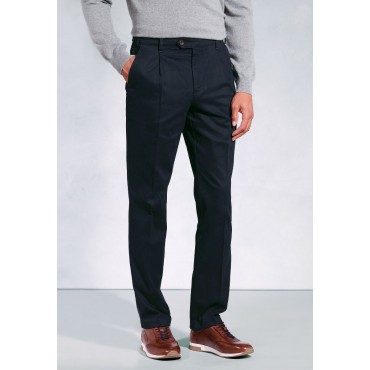 Fit Trousers Brook Taverner Regular Fit Brennan Navy Single Pleat Textured Cotton Stretch Chinos £54.00