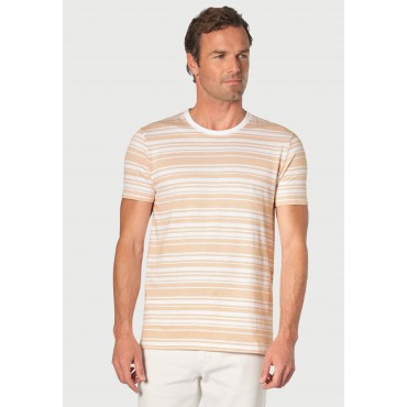 T-Shirts Brook Taverner Willis Pure Cotton Peach Herringbone Hoop T-Shirt £36.00