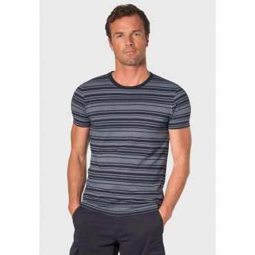 T-Shirts Brook Taverner Willis Pure Cotton Navy Herringbone Hoop T-Shirt £36.00