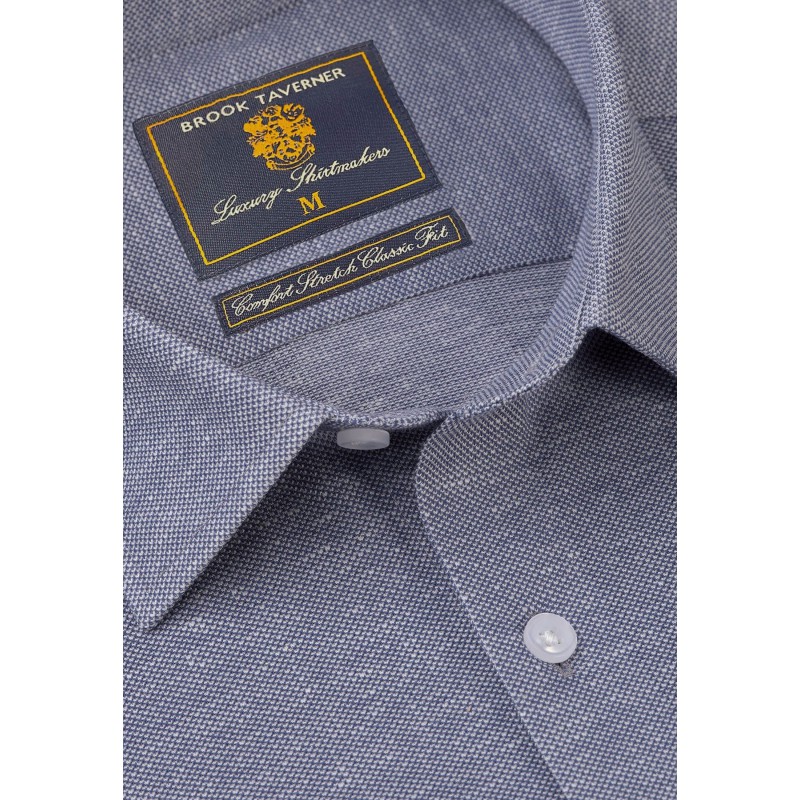 Business Casual Shirts Brook Taverner Tailored Fit Navy Knitted Shirt £45.00