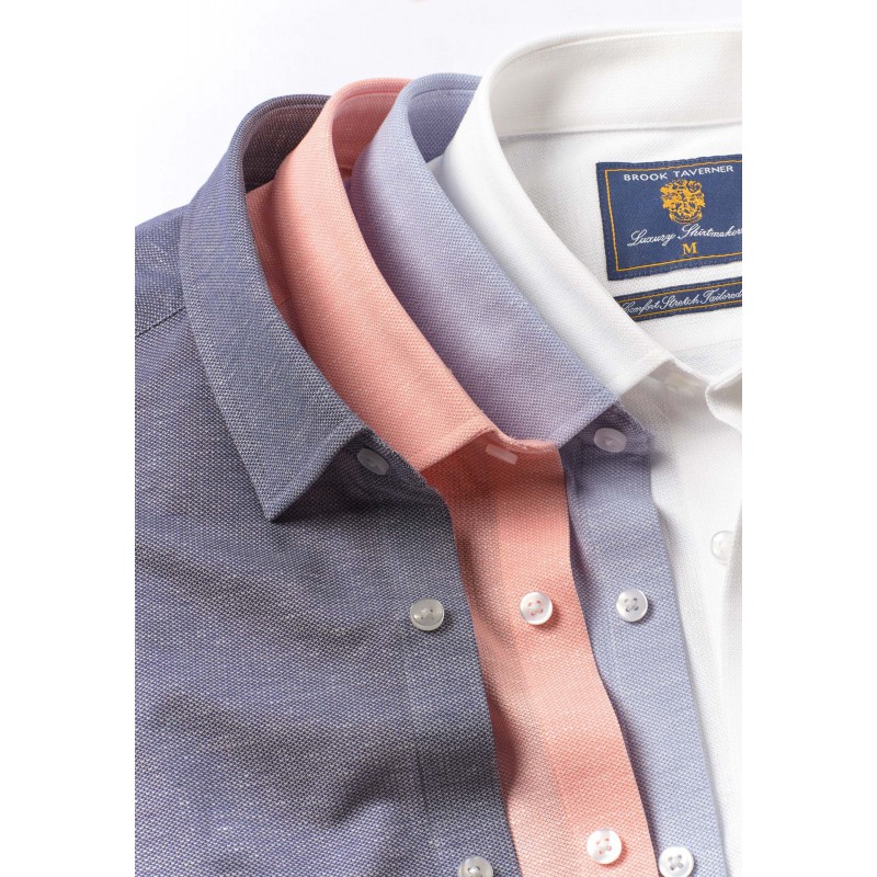 Business Casual Shirts Brook Taverner Tailored Fit Navy Knitted Shirt £45.00