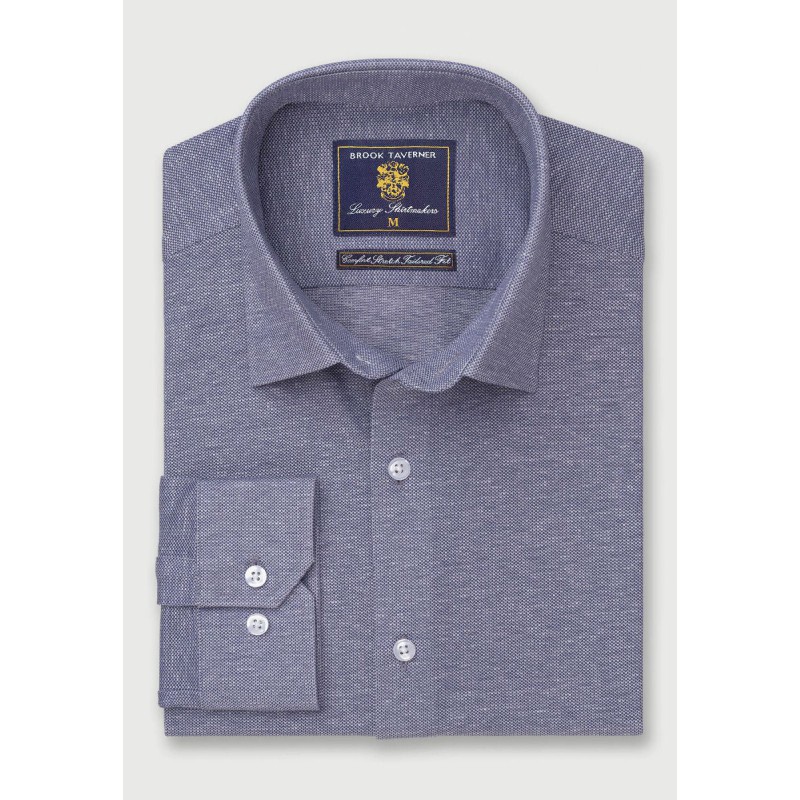 Business Casual Shirts Brook Taverner Regular Fit Navy Knitted Shirt £45.00