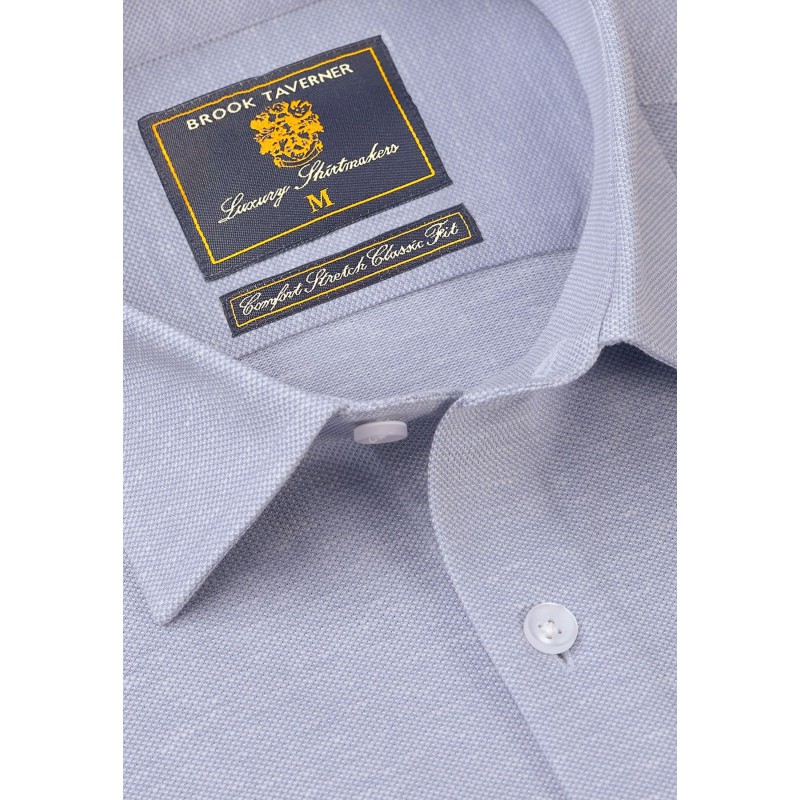 Business Casual Shirts Brook Taverner Tailored Fit Blue Knitted Shirt £45.00