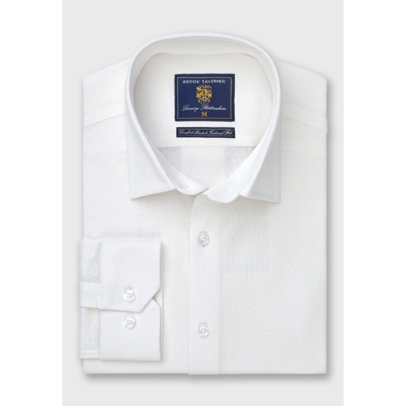 Business Casual Shirts Brook Taverner Regular Fit White Knitted Shirt £45.00