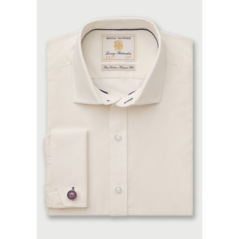 Shirts Brook Taverner Tailored Fit Cream Double Cuff Shirt £45.00