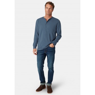 T-Shirts Brook Taverner Holkham Airforce Blue Pure Cotton Long Sleeve Henley T-Shirt £36.00