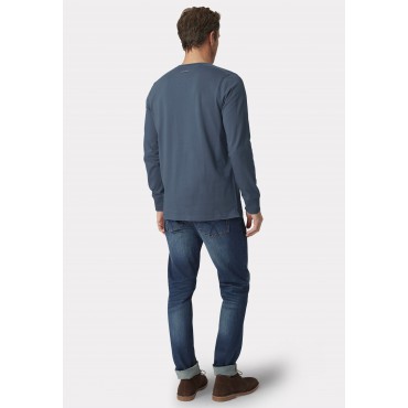 T-Shirts Brook Taverner Holkham Airforce Blue Pure Cotton Long Sleeve Henley T-Shirt £36.00