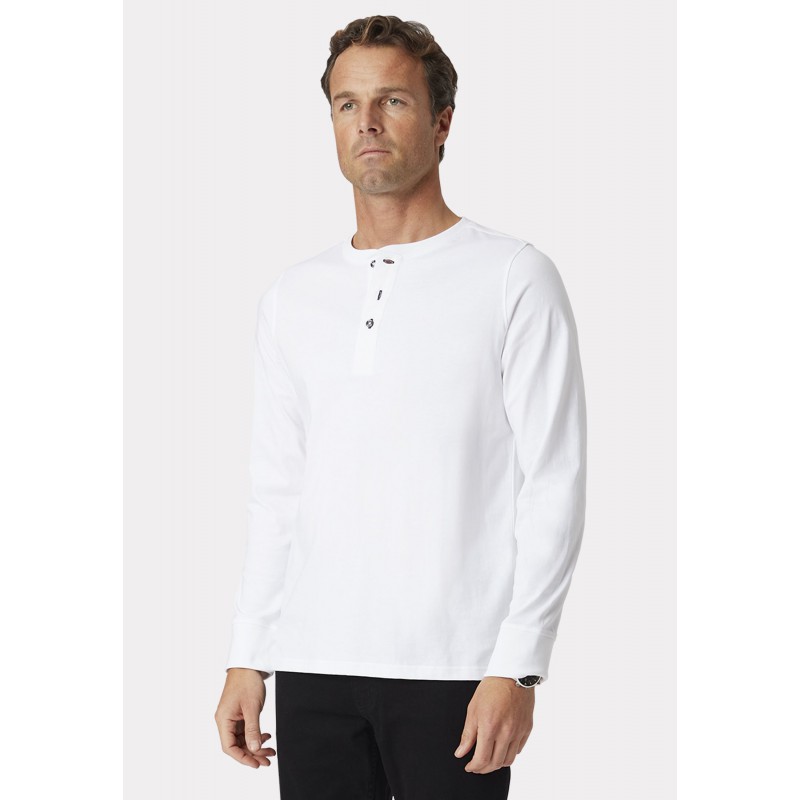 T-Shirts Brook Taverner Holkham White Pure Cotton Long Sleeve Henley T-Shirt £36.00