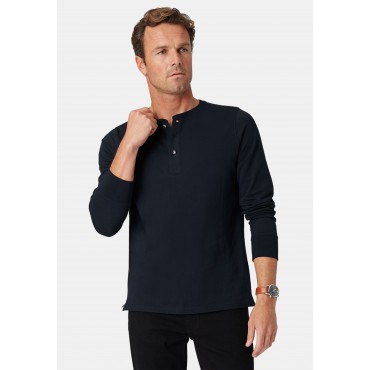 T-Shirts Brook Taverner Holkham Navy Pure Cotton Long Sleeve Henley T-Shirt £36.00