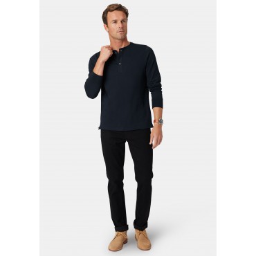 T-Shirts Brook Taverner Holkham Navy Pure Cotton Long Sleeve Henley T-Shirt £36.00