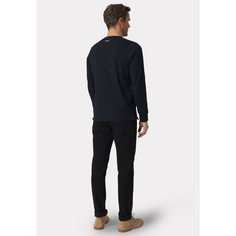 T-Shirts Brook Taverner Holkham Navy Pure Cotton Long Sleeve Henley T-Shirt £36.00