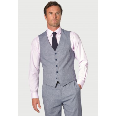 Linen Suits Brook Taverner Tailored Fit Anderson Blue Puppytooth Cotton Linen Waistcoat £45.00