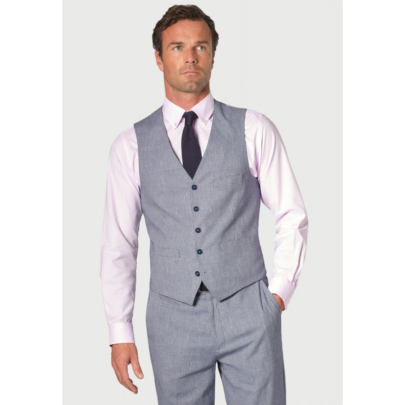 Linen Suits Brook Taverner Tailored Fit Anderson Blue Puppytooth Cotton Linen Waistcoat £45.00