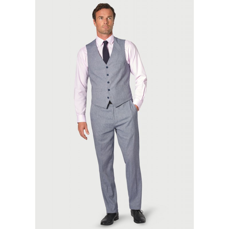 Linen Suits Brook Taverner Tailored Fit Anderson Blue Puppytooth Cotton Linen Waistcoat £45.00