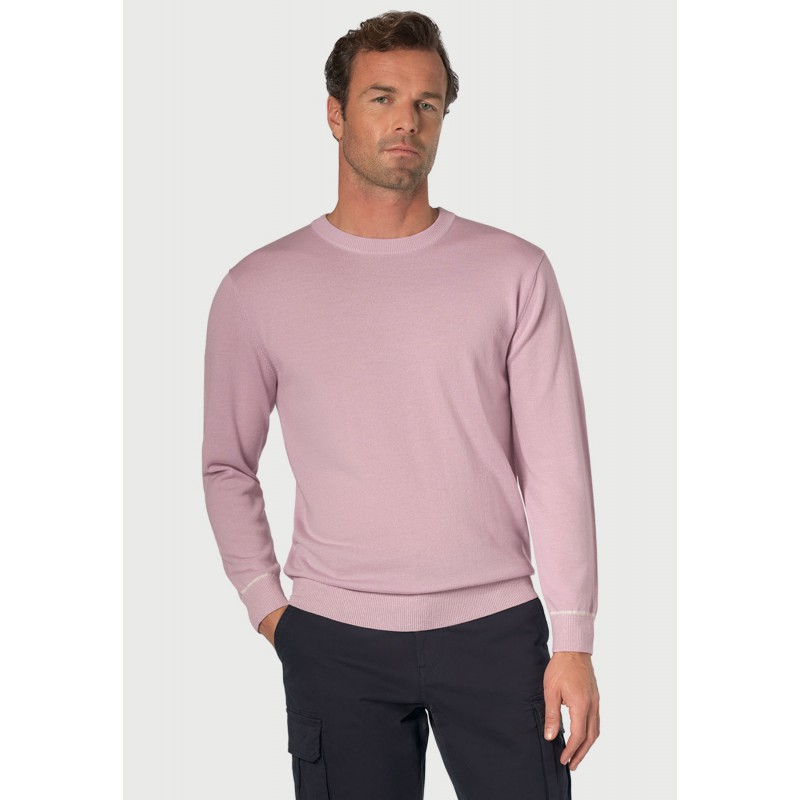 Jumpers Brook Taverner Arnold Dusky Pink Merino Wool Crew Neck Jumper £80.00