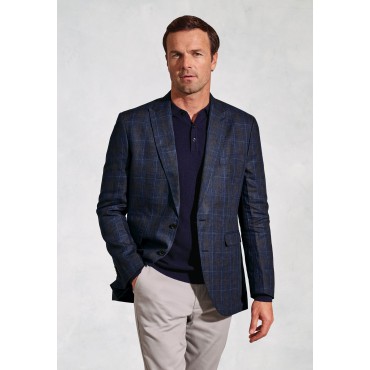 Jackets Brook Taverner Tailored Fit Pacino Navy Check Linen Peak Lapel Jacket £116.00