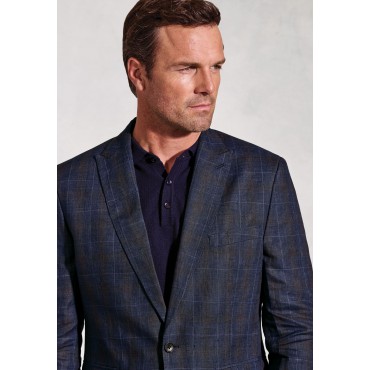 Jackets Brook Taverner Tailored Fit Pacino Navy Check Linen Peak Lapel Jacket £116.00