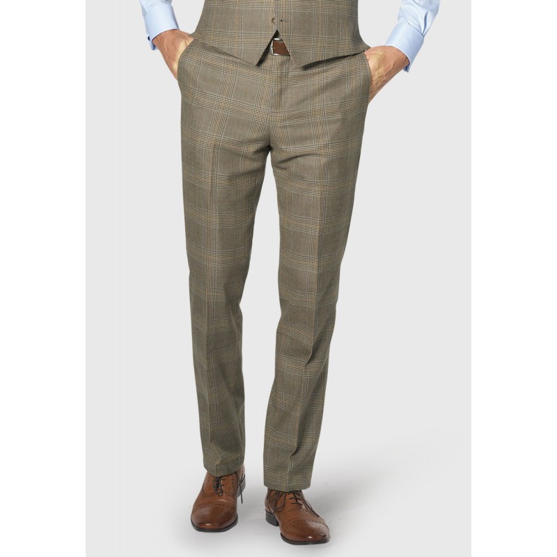 Suit Trousers Brook Taverner Tailored Fit Ribblesdale Olive Check Suit Trouser - British Fabric £111.00