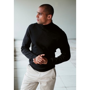 Jumpers Brook Taverner Cornwall Black Cotton Merino Roll Neck Jumper £54.00