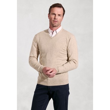 Jumpers Brook Taverner Dorset Stone Cotton Merino V-Neck Jumper £54.00