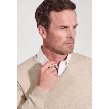 Jumpers Brook Taverner Dorset Stone Cotton Merino V-Neck Jumper £54.00