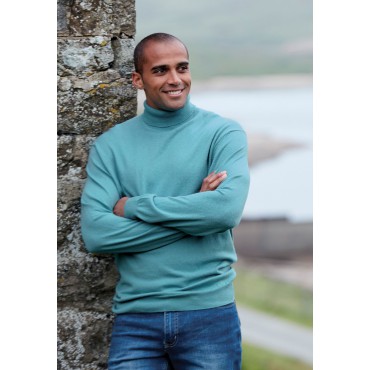 Jumpers Brook Taverner Cornwall Aqua Cotton Merino Roll Neck Jumper £54.00