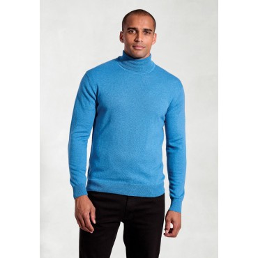 Jumpers Brook Taverner Cornwall Sea Blue Cotton Merino Roll Neck Jumper £54.00