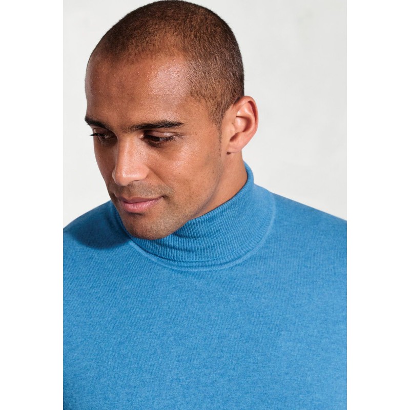 Jumpers Brook Taverner Cornwall Sea Blue Cotton Merino Roll Neck Jumper £54.00