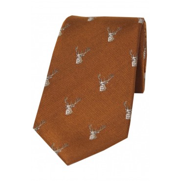 Silk Ties Soprano Ties Soprano Stags Heads On Brown Rust Ground Country Silk Tie £23.00