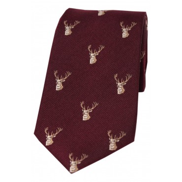 Silk Ties Soprano Ties Soprano Stags Heads On Wine Ground Country Silk Tie-ST-WCR004 £23.00