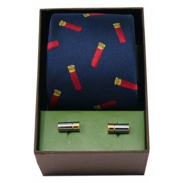 Cufflinks Soprano Ties Gun Cartridges On Navy Ground Silk Tie and Cufflink Set £40.00