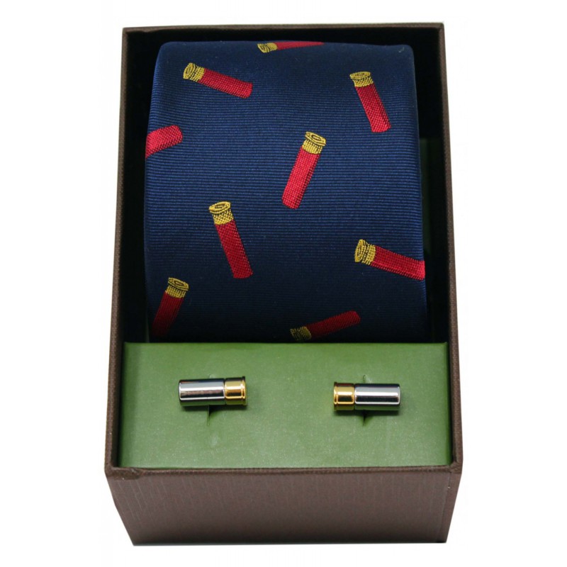 Cufflinks Soprano Ties Gun Cartridges On Navy Ground Silk Tie and Cufflink Set £40.00