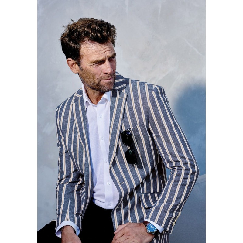 Jackets Brook Taverner Regular Fit Rafter Blue Stripe Cotton Linen Jacket £179.00